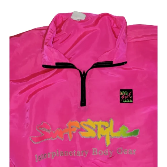 Surf Style Vintage 90s Neon Pink Windbreaker Pullover Spellout One Size Fits All - Picture 2 of 12